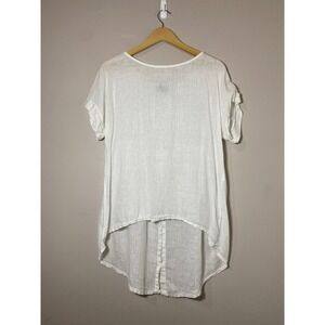 Terzo Millennio‎ White 100% Linen Tunic Top Button Back Italy High-Low Hem Small